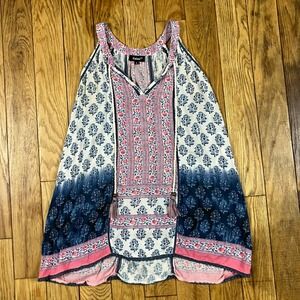 Tolani Boho Floral Print Tassel Tunic‎ Top Blouse Womens Size S